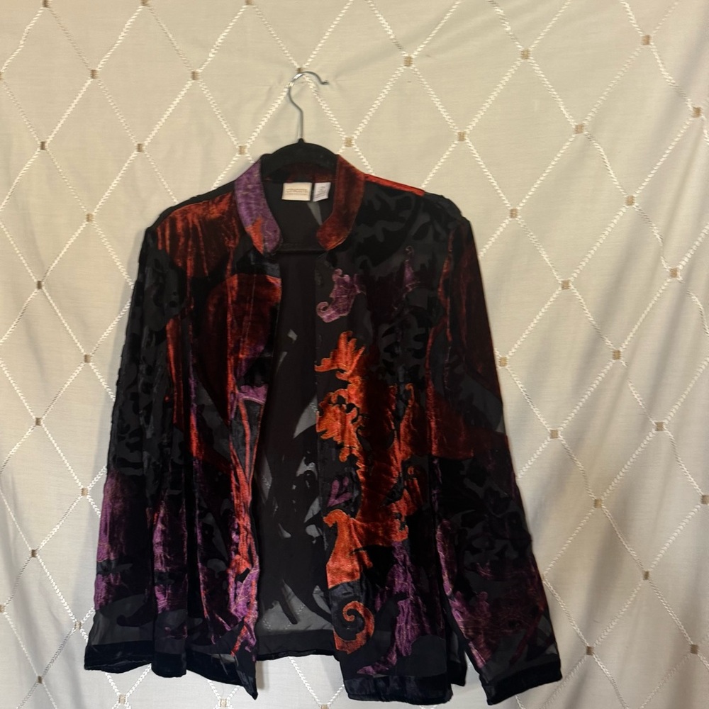 Chico’s Lux Velvet Burnout Jacket - Purple & Rust